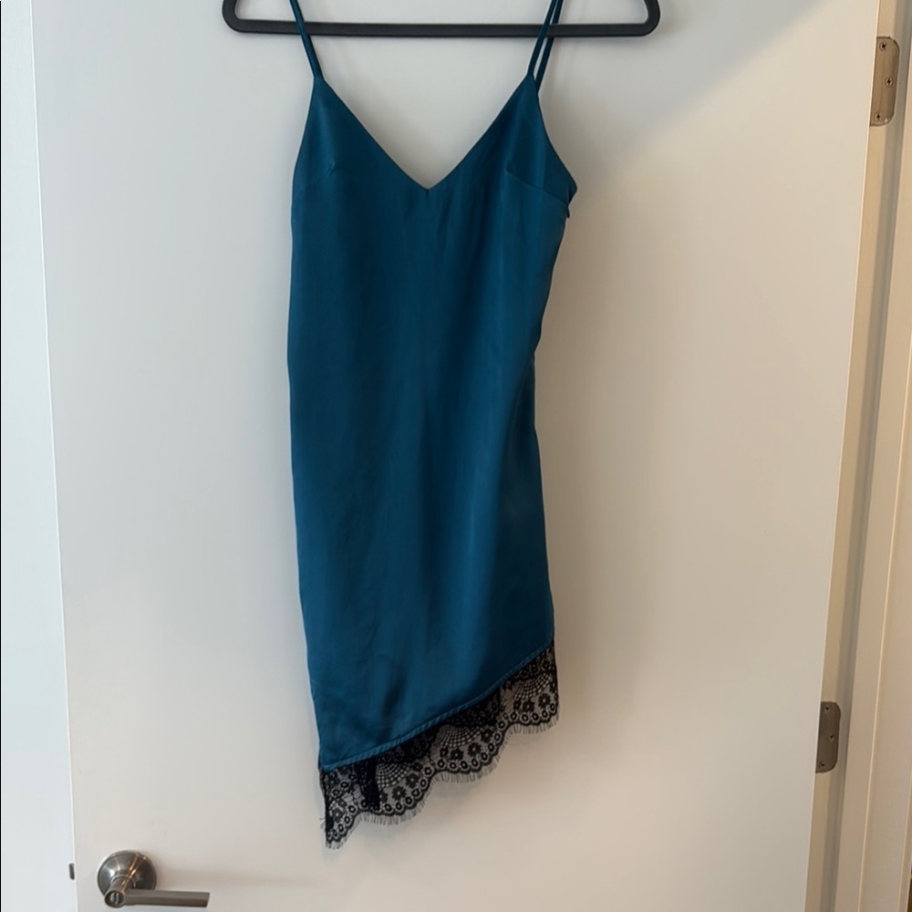 Superdown Teal Dress with Black Lace Detail